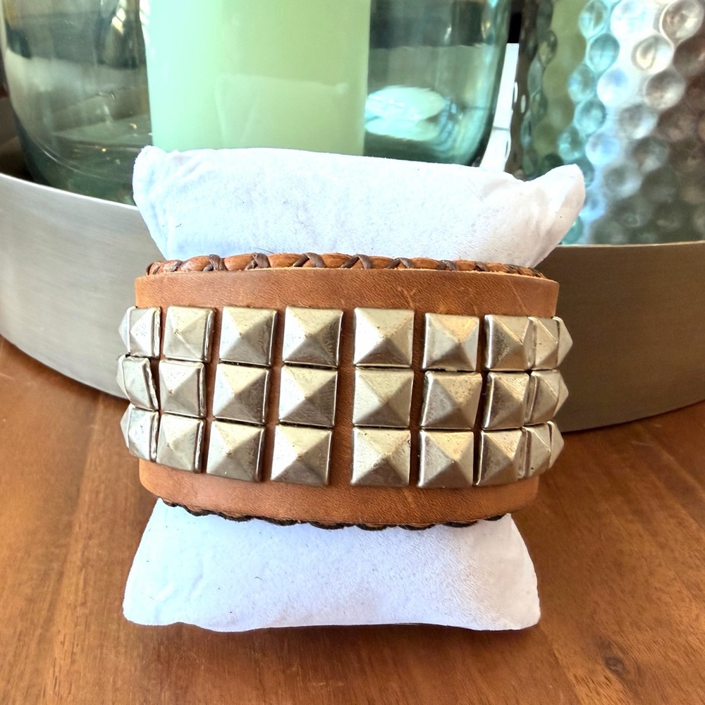 Studded Brown Leather Cuff Bracelet
